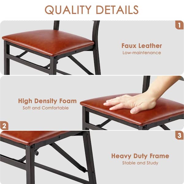 Foldable Dining Chairs Set of 6 Space-Saving, No Assembly Heavy-Duty Metal Frame, Brown Kitchen and Living Room Chairs