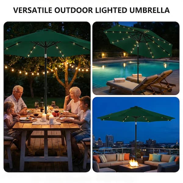 9 foot patio umbrella dark green lohasco 9 ft. Solar LED Lighted Market Patio Umbrella with Base in Dark Green