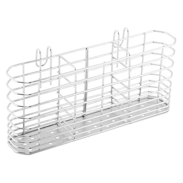 Stainless Steel Utensil Holder with Hooks Kitchen Tableware Organizer Quick-Drain Basket for Flatware Drying