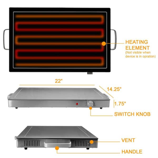Electric Warming Tray with Adjustable Temperature Control, Glass Top Large  21 816458020671