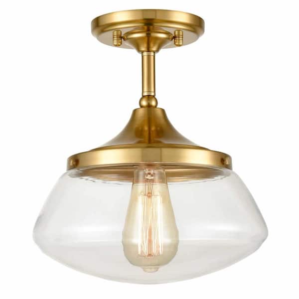 CLAXY 10.5 in. 1-Light Gold Modern Semi-Flush Mount with Clear Glass Shade and No Bulbs Included 1-Pack