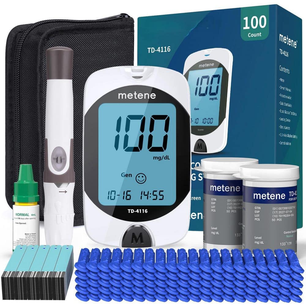 Blood Glucose Monitor Kit, 100 Count, Glucose Meter with Strips and Lancets (100 Count)