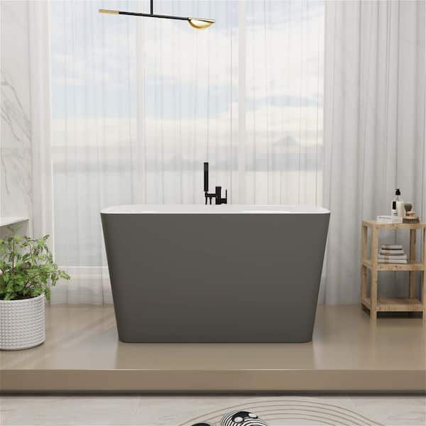 47 in. Acrylic Rectangular Double Slipper Flatbottom Freestanding Japanese Soaking Bathtub Not Whirlpool SPA Tub in Gray