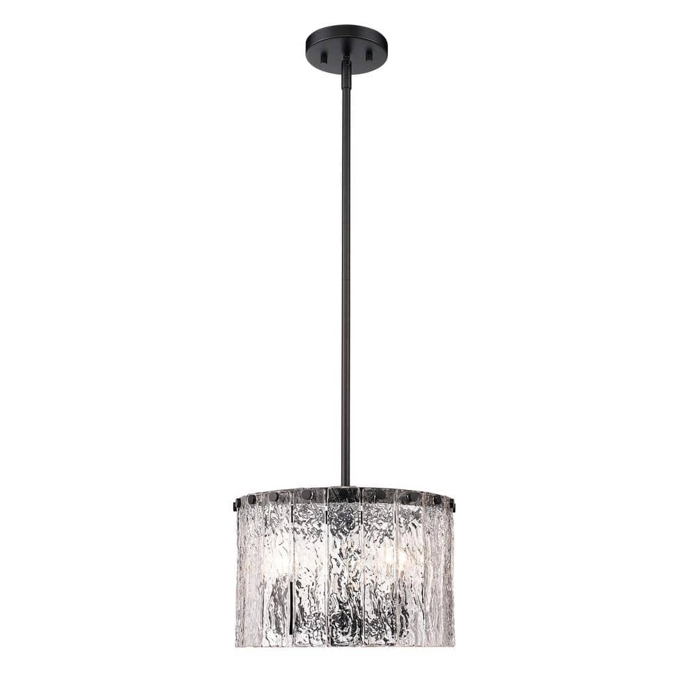 Glacier 3-Light Matte Black Pendant-Light with Glass Shade