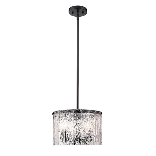 Unbranded Glacier 3-Light Matte Black Pendant-Light with Glass Shade