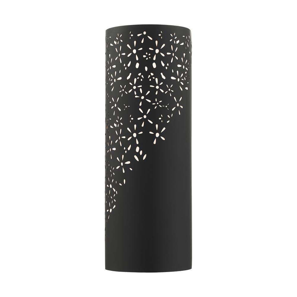 Noria Organic Laser Cut Black Steel 2-Light Sconce with Off-White Linen Shade