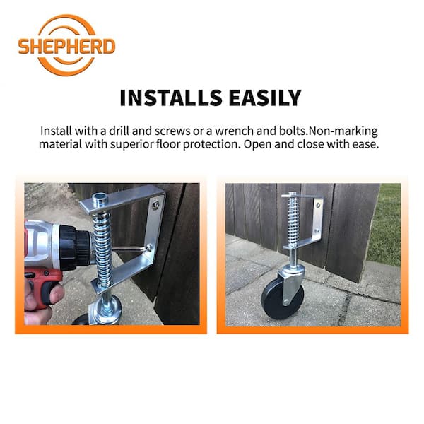 Shepherd 4 in. Black Hard Rubber and Steel Swivel Gate Caster with Adjustable Spring Bracket and 125 lb. Load Rating 9785