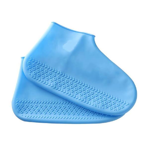 Wellco Size L Blue Silicone Waterproof Shoe Covers Reusable Shoe Cover Resistant Rain Non-Slip Washable, (5-Pack)