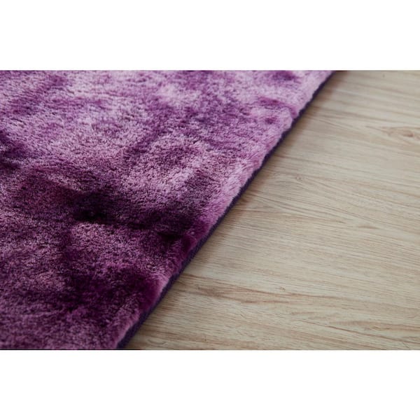NUBE Lily Luxury Purple Tie-Die 5 ft. x 7 ft. Chinchilla Faux Fur Polypropylene Area Rug