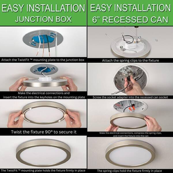 7.5 in. Brushed Nickel Round LED Flush Mount Ceiling Light Night Light Feature 800 Lumens 12W Adjustable CCT (8-Pack)