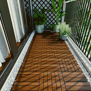 12 in. x 12 in. Square Acacia Wood Interlocking Patio Deck Tile Outdoor Striped Pattern Flooring Tile Pack of 10 Tiles