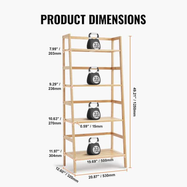 SKYSHALO 4-Tier Bamboo Ladder Shelf, Trapezoid Open Bookcase