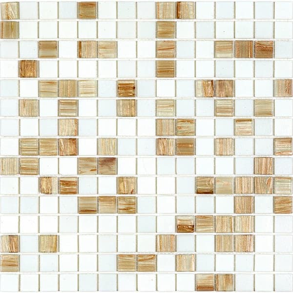 Apollo Tile Mingles 4" x 6" Glossy White & Beige Glass Mosaic Uniform square Wall & Floor Sample Tile 0.13 sq. ft./Piece (1-Pack)