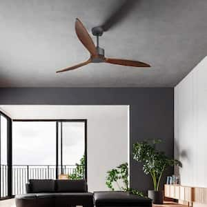 Pallas 65 in. Modern Indoor/Outdoor Jet Black Ceiling Fan with Walnut Blades, DC Motor and Remote Control