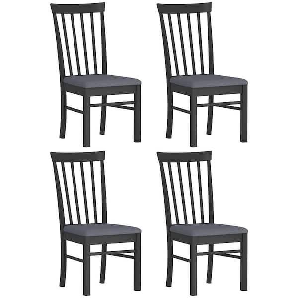 Wooden Dining Chairs Set of 4, Farmhouse Upholstered Kitchen Chairs with Rubber Wood Frame, Black and Gray