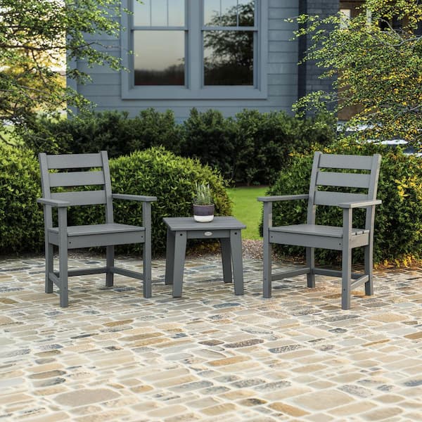 Grant Park 3-Piece Farmhouse Plastic Outdoor Patio Conversation Set in Grey