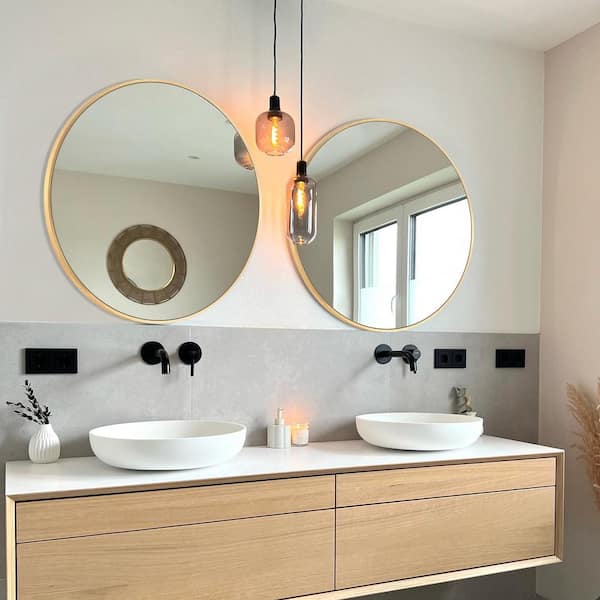 36 in. W x 36 in. H Gold Vanity Round Wall Mirror Aluminium Alloy Frame Bathroom Mirror (2-Pieces)