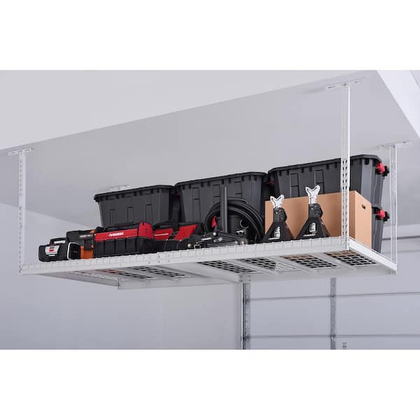97.5 in. W x 43.75 in. H x 48 in. D Adjustable Height Metal Heavy-Duty Overhead Garage Storage Rack in White