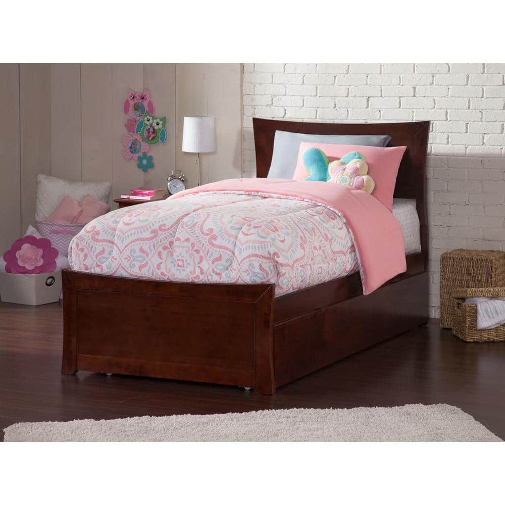 Metro Walnut Twin Platform Bed with Trundle and Slats