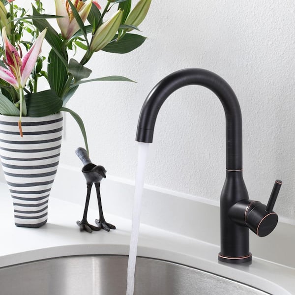 Single Handle Gooseneck Bar Faucet with 360 Swivel in Oil Rubbed Bronze