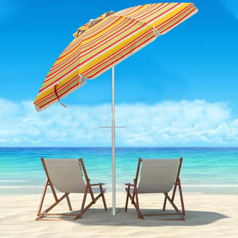 6.5 Feet Orange Striped Beach Umbrella with Fiberglass Ribs