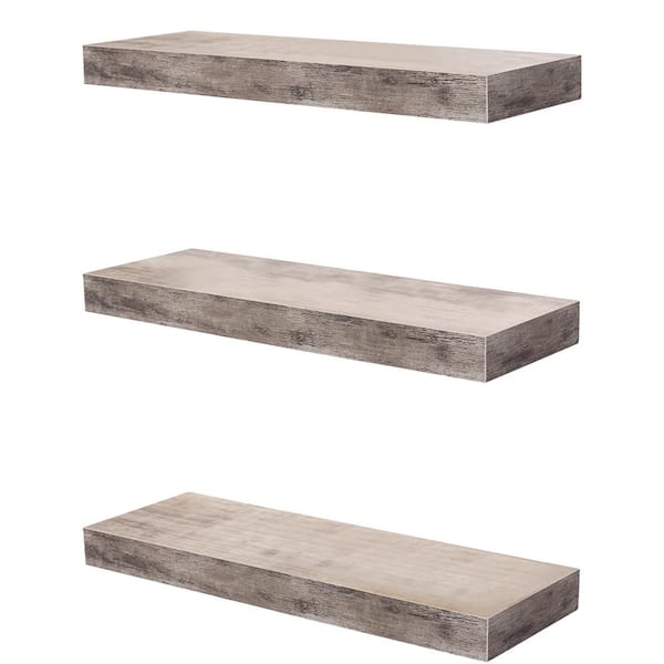 Sorbus 5.5 in. x 16 in. x 1.5 in. Rustic Gray Distressed Wood Decorative Wall Shelves with Brackets (3-Pack)