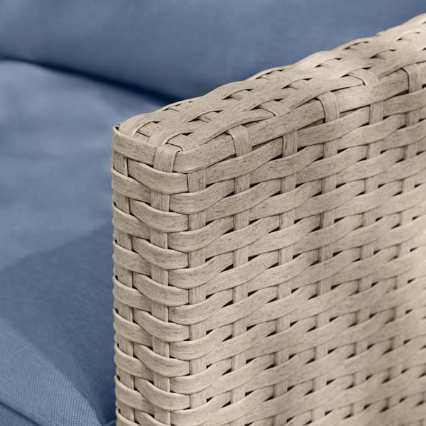 Sandpiper Beige Stationary 4-Piece Wicker Patio Sectional Seating Set with Lake Blue Cushions