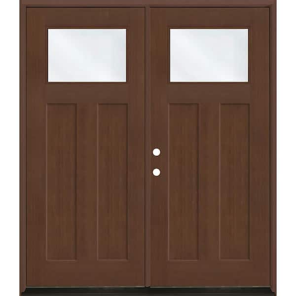 Regency 72 in. x 80 in. 1/4 TopL Clear Glass RHIS Chestnut Fir Fiberglass Double Prehung Front Door with 6-9/16 Jamb