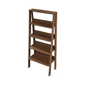 24 in. W x 55 in. H Walnut Wood 4-Shelf Ladder Bookcase