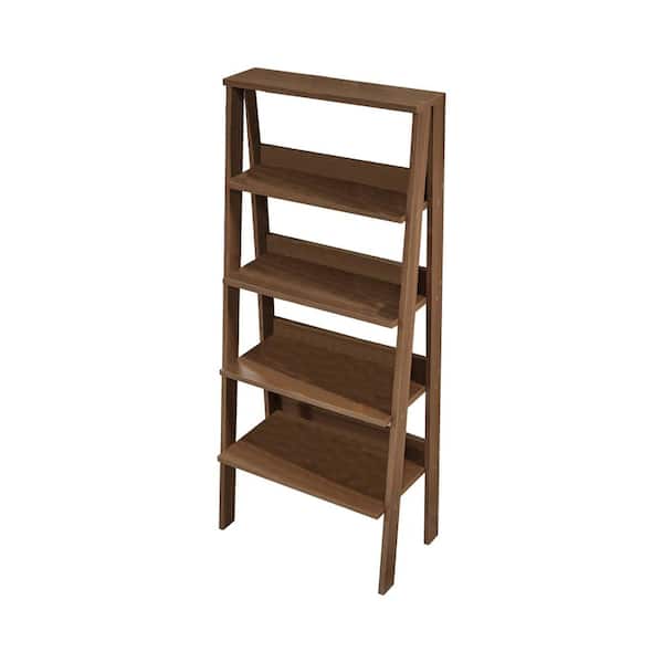 Tidoin 24 in. W x 55 in. H Walnut Wood 4-Shelf Ladder Bookcase