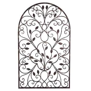 Wrought Iron Antique Rust 49 in. Scroll Arched Window Panel