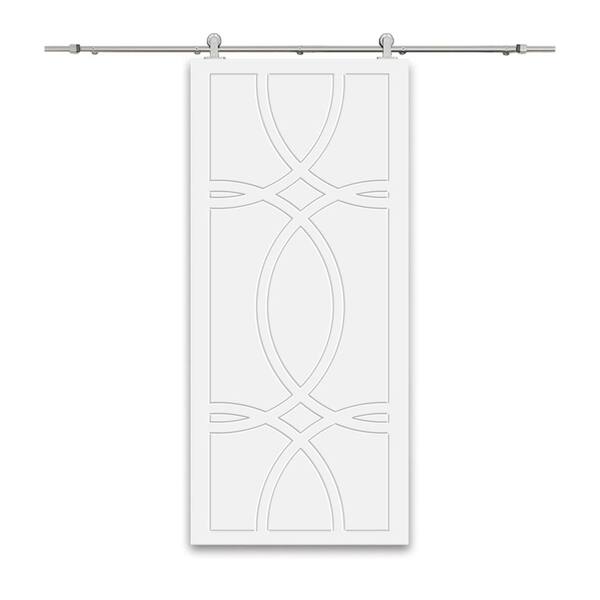 CALHOME 36 in. x 84 in. White Painted Composite MDF Paneled Interior Sliding Barn Door with Hardware Kit