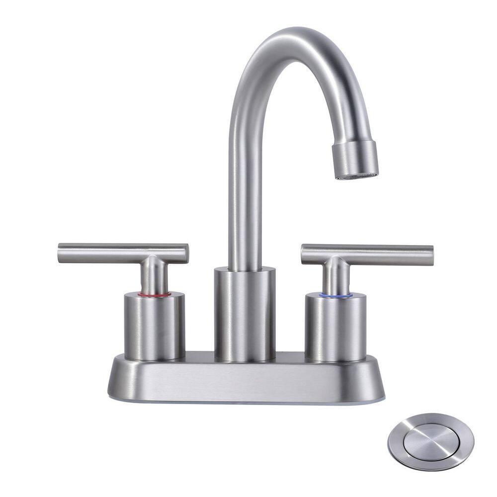4 in. Centerset Double Handle High Arc Bathroom Faucet with Drain Kit Included in Brushed Nickel price history on PriceWatchPro