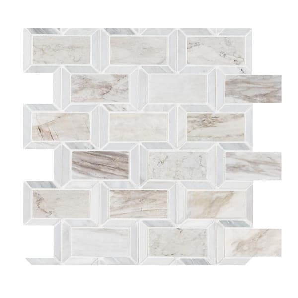 MSI Take Home Tile Sample - Angora Framework 4 in. x 4 in. Polished Marble Mesh-Mounted Mosaic Tile (0.25 sq. ft.)