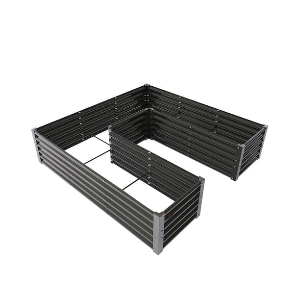 Quartz Grey Metal U-Shaped Galvanized Outdoor Raised Garden Beds, Planter Box for Planting Vegetables Flowers Herb