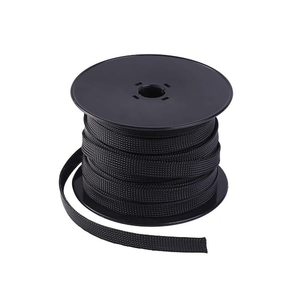 100 ft Black PET Expandable Cable Sleeve, 1 in. Braided Wire Loom Tubing for Audio/Video Cords, Flexible Protective