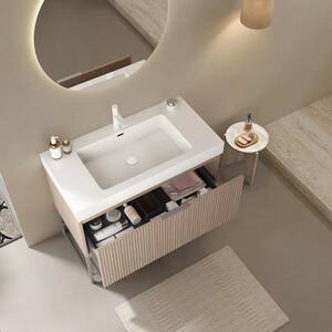 35.83 in. W x 19.69 in. D x 33.46 in. H Single Sink Freestanding Bath Vanity in Brown with White Acrylic Top and Storage