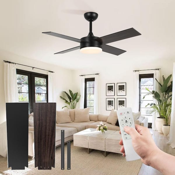 42 in. Black Indoor Ceiling Fan with Light Remote Control, Quiet DC Motor 4 Blade Ceiling Fans 6 Speed Levels