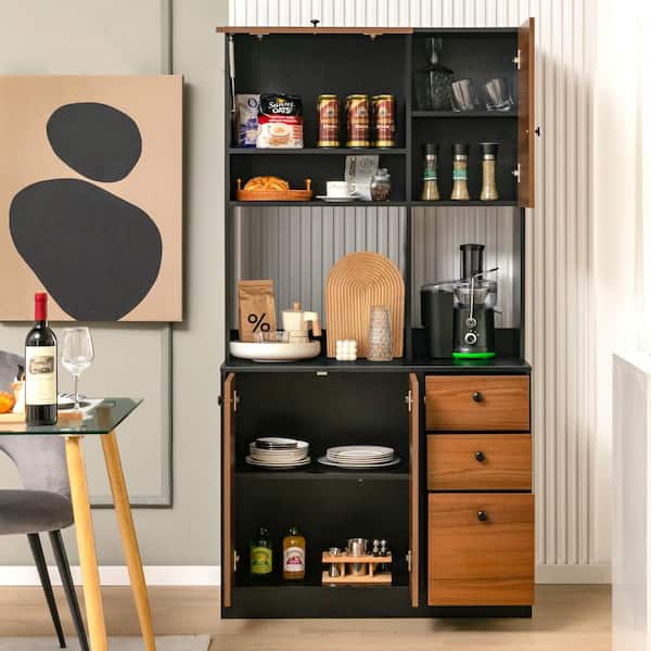6-Shelf Black Pantry Organizer with 3-Storage Cabinet and 3-Deep Drawers