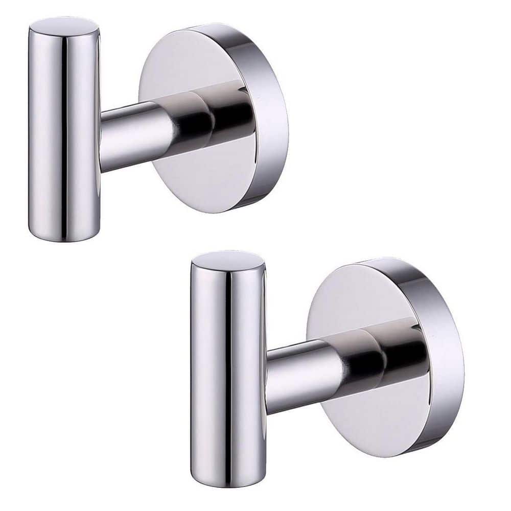 Wall Mounted Round Hooks, Stainless Steel Bathroom Towel Hooks Polished Silver Robe Hooks (2 Pack)