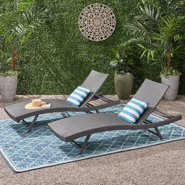Unbranded 2-Piece 79 in. Wicker Outdoor Chaise Lounge, Gray PE Wicker Adjustable Backrest for Patio, Lawn, Pool Side