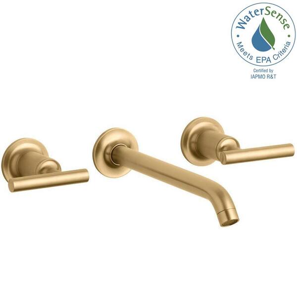 KOHLER Purist Wall-Mount 2-Handle Water-Saving Bathroom Faucet Trim Kit in Vibrant Modern Brushed Gold (Valve Not Included)