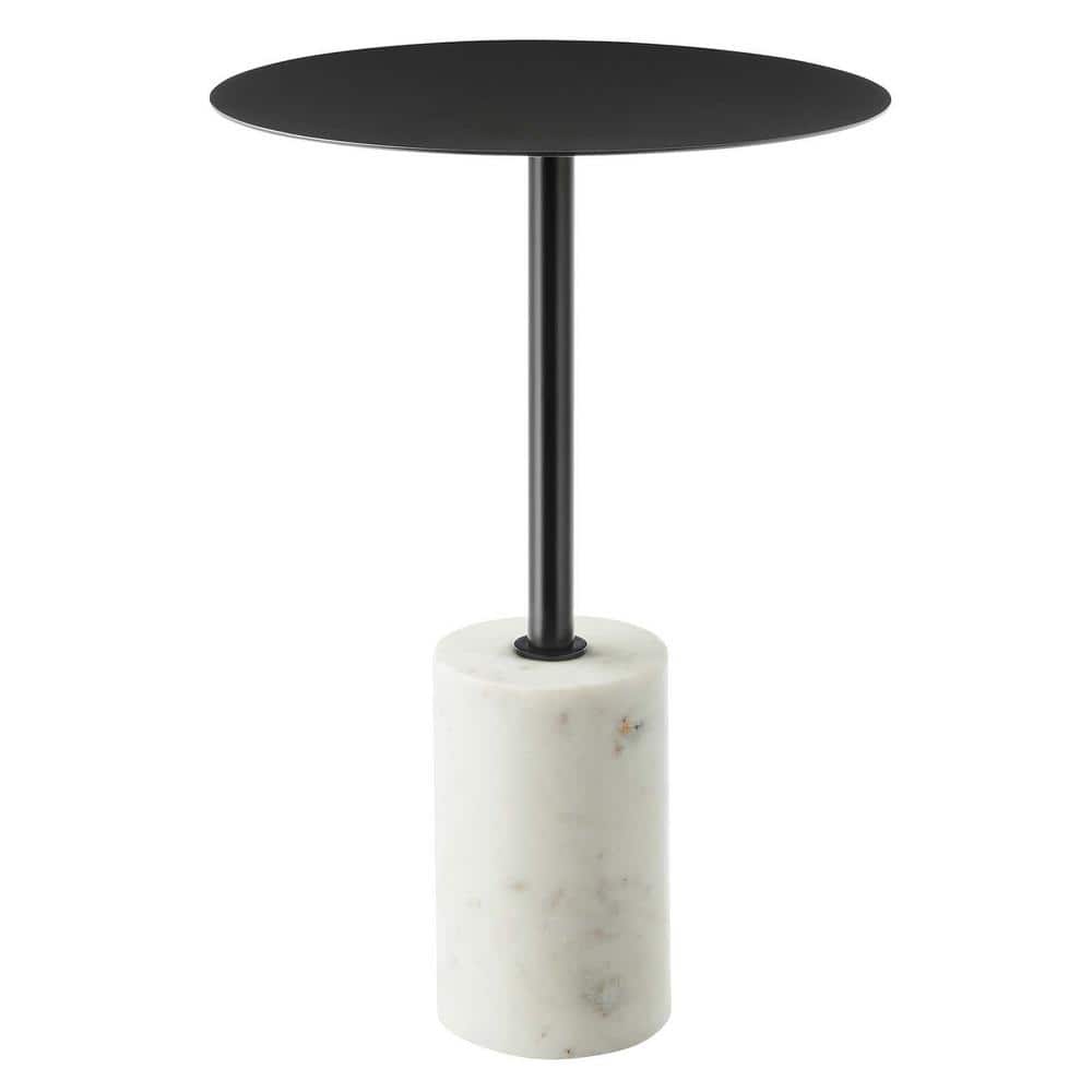 Black Iron Round Side Table with White Marble Base