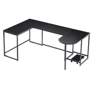 47 in. U-shaped Black MDF Industrial Corner Writing Desk with CPU Stand
