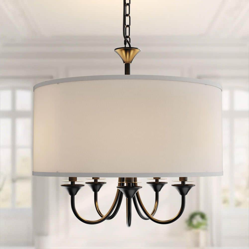20 in. 5-Light Black Candle Style Empire Chandelier with Fabric Shades for Dining Room price history on PriceWatchPro