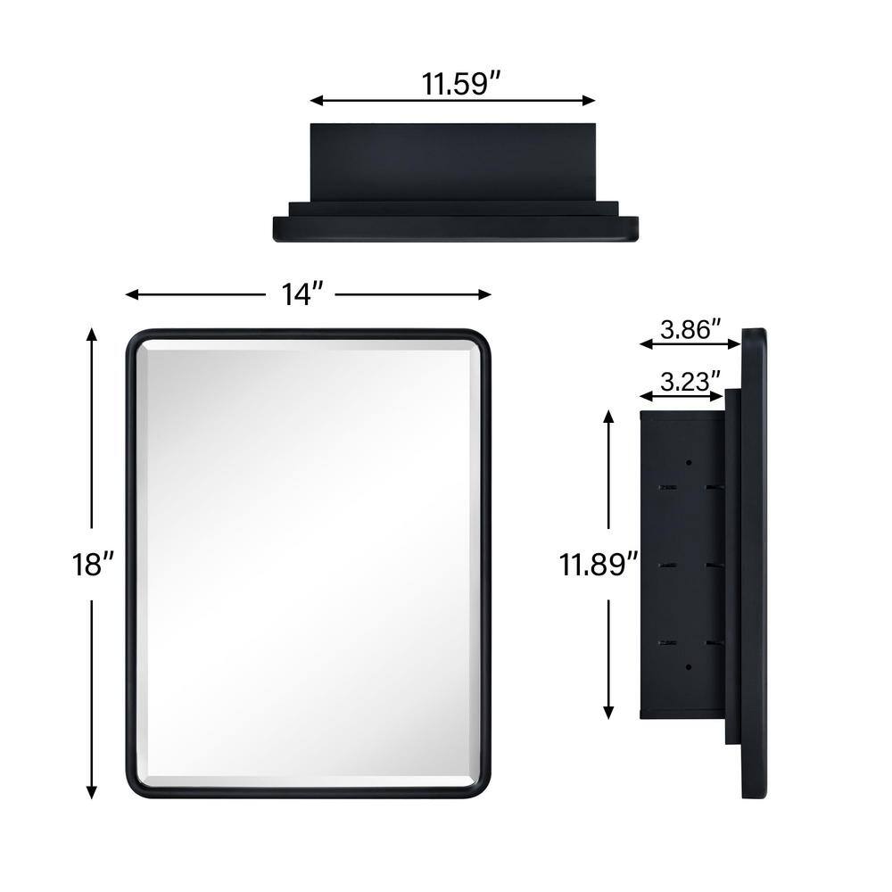 Black Metal Recessed Bathroom Medicine Cabinet with Mirror