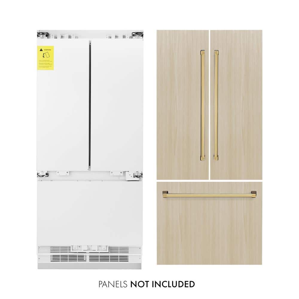 Autograph Edition 36 in. 3-Door Panel Ready French Door Refrigerator w/ Ice and Water Dispenser and Polished Gold Handle