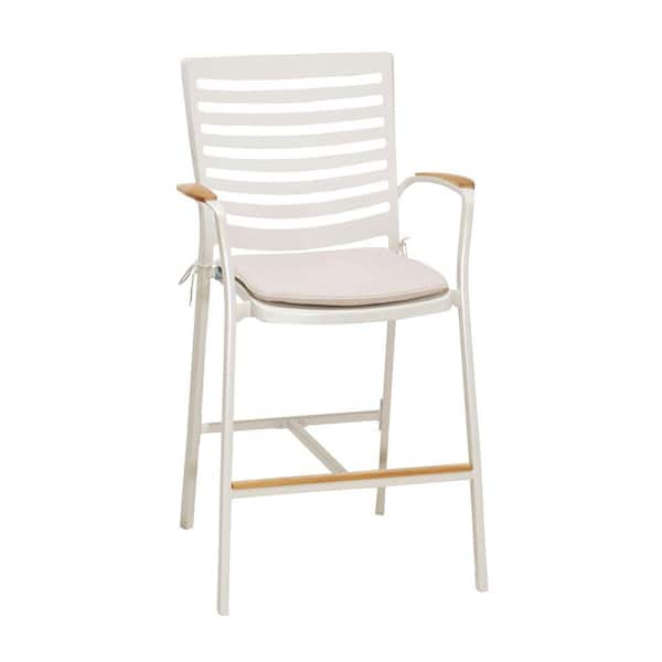 Benjara 25 in. White Low Back Metal Frame Bar Stool with Fabric Seat