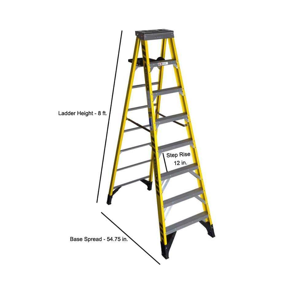 Werner 8 ft. Fiberglass Step Ladder with Shelf 375 lb. Load Capacity Type IAA Duty Rating 7308S