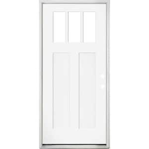 32 in. x 80 in. Legacy 3 Lite Toplite Clear Glass Left Hand Inswing White Primed Fiberglass Prehung Front Door